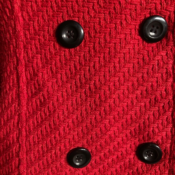 Karen Scott woven fabric heavy warm red pea coat black buttons women’s large - Picture 5 of 13